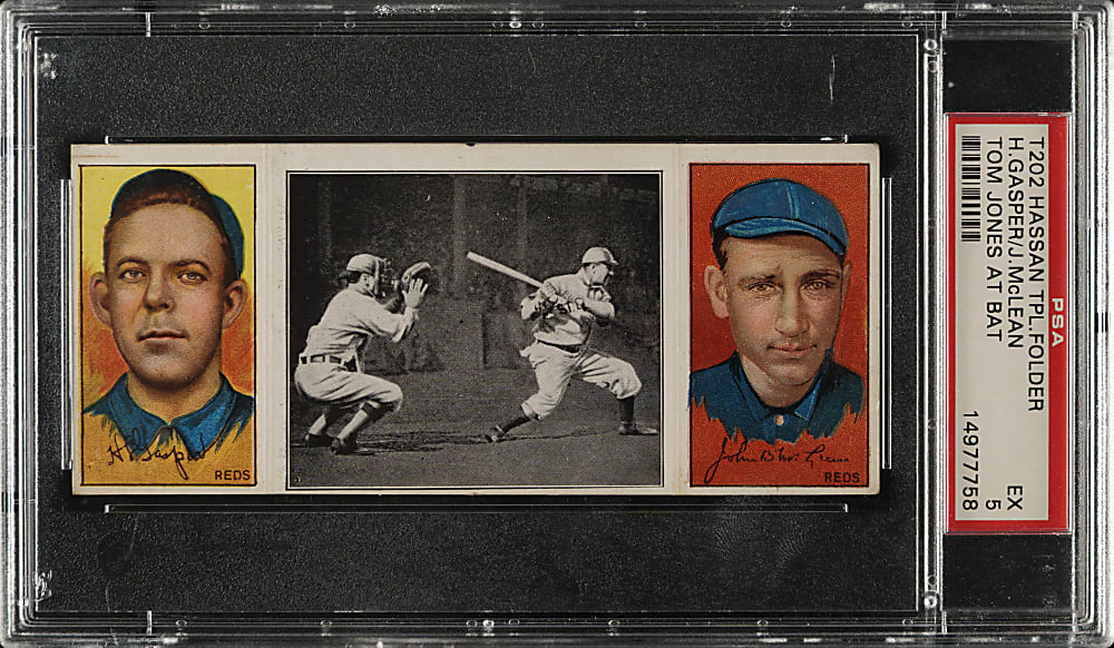 1912 T202 Hassan Triple Folder "Tom Jones At Bat" McLean/Gasper PSA EX 5