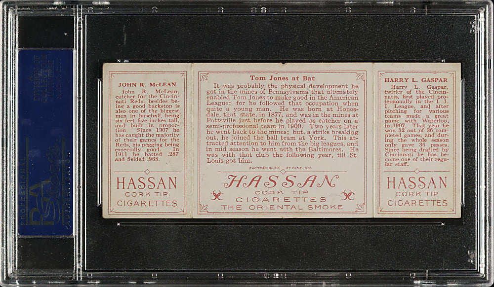 1912 T202 Hassan Triple Folder "Tom Jones At Bat" McLean/Gasper PSA EX 5