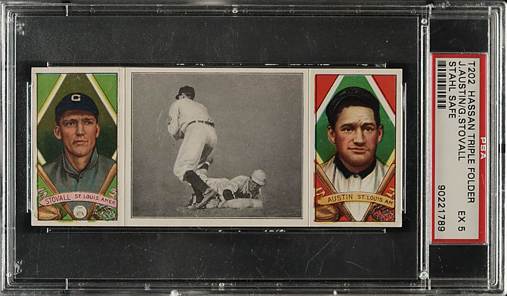 1912 T202 Hassan Triple Folder "Stahl Safe" Stovall/Austin PSA EX 5