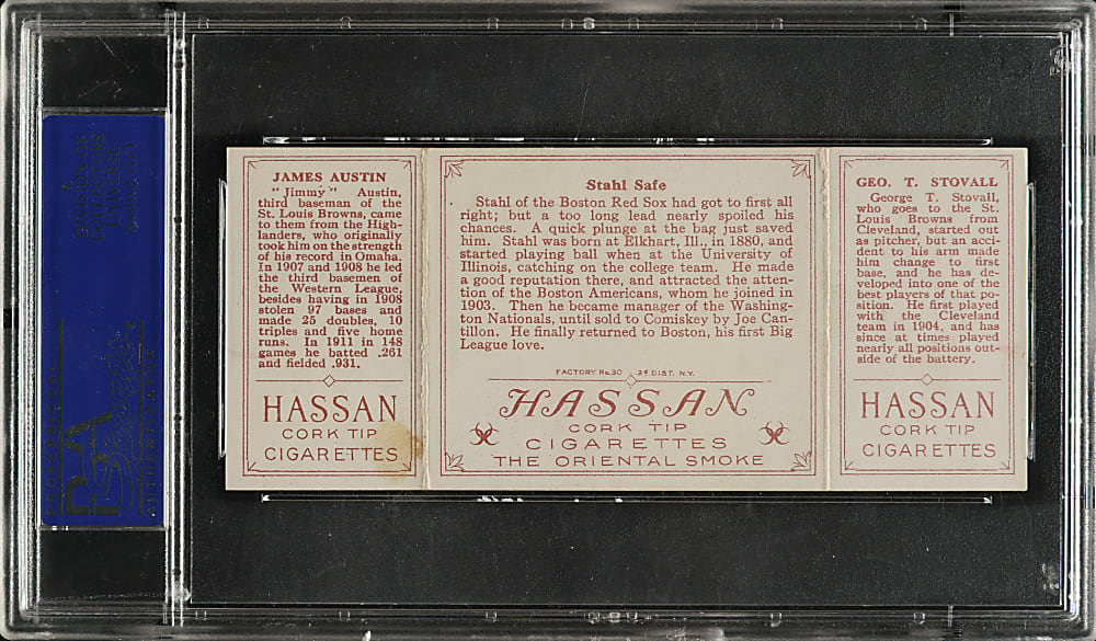 1912 T202 Hassan Triple Folder "Stahl Safe" Stovall/Austin PSA EX 5