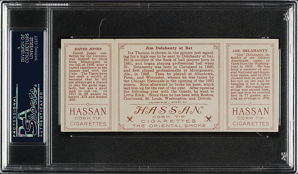 1912 T202 Hassan Triple Folder "Jim Delahanty At Bat" Jones/Delahanty PSA EX 5