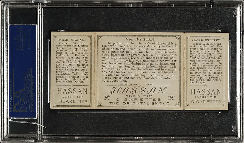 1912 T202 Hassan Triple Folder "Moriarity Spiked" Willett/Stanage PSA EX 5