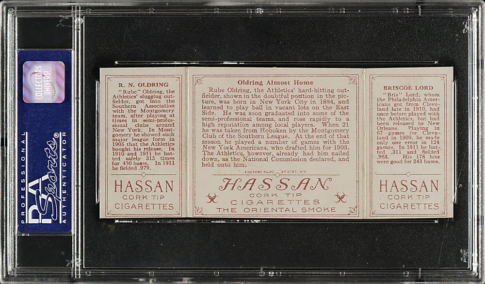 1912 T202 Hassan Triple Folder "Oldring Almost Home" Lord/Oldring PSA EX 5