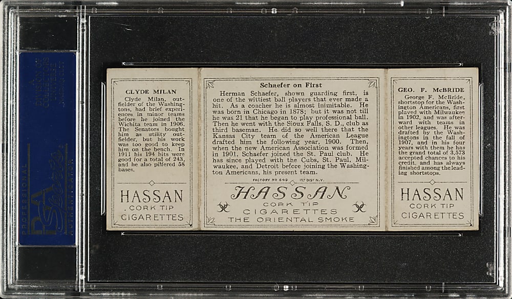 1912 T202 Hassan Triple Folder "Schaefer on First" McBride/Milan PSA EX 5