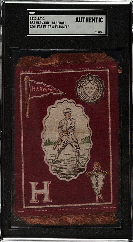 Circa 1910 B33 "College Athlete, Pennant and Seal" Fringed Rugs Harvard - Baseball SGC Authentic
