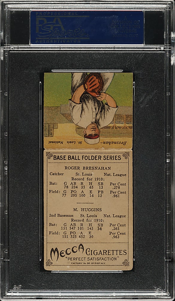 1911 T201 Mecca Double Folders Miller Huggins/Roger Bresnahan PSA VG-EX 4