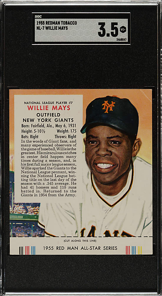 1955 Redman Tobacco #NL-7 Willie Mays SGC VG+ 3.5
