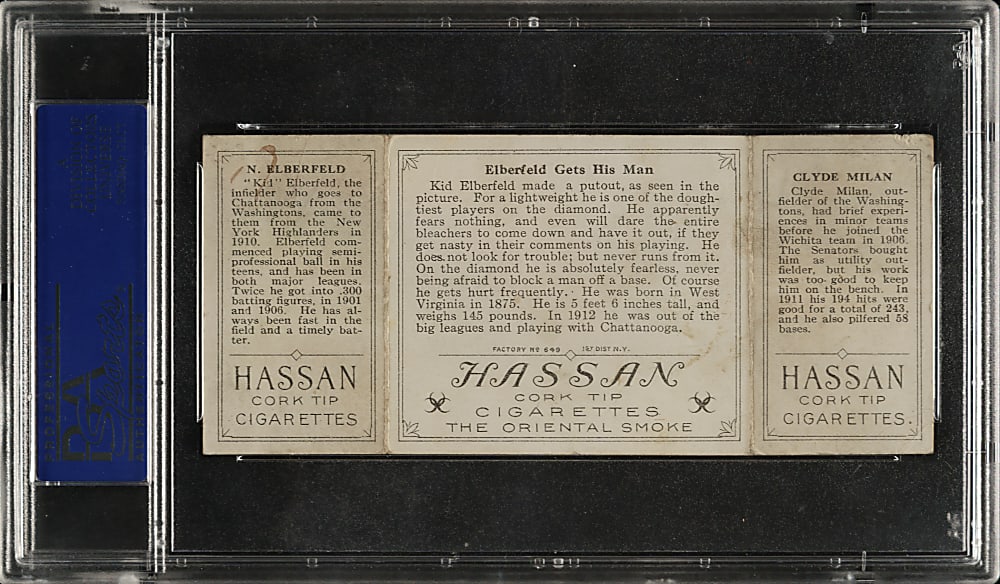 1912 T202 Hassan Triple Folder "Elberfeld Gets His Man" Elberfeld/Milan PSA VG 3