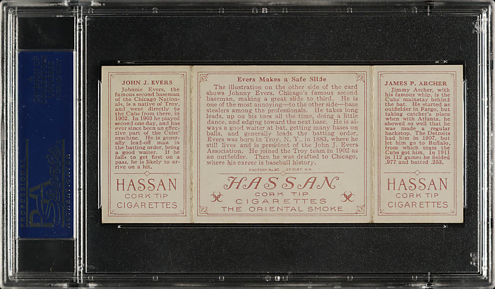 1912 T202 Hassan Triple Folder "Evers Makes A Safe Slide" Johnny Evers/Archer PSA EX+ 5.5