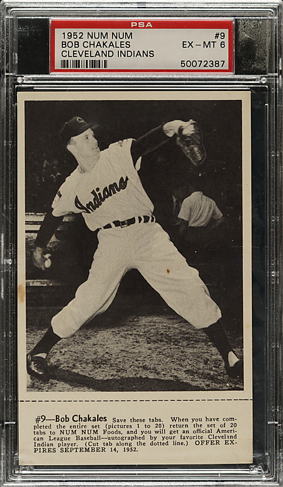 1952 Num Num Potato Chips Cleveland Indian #9 Bob Chakales PSA EX-MT 6