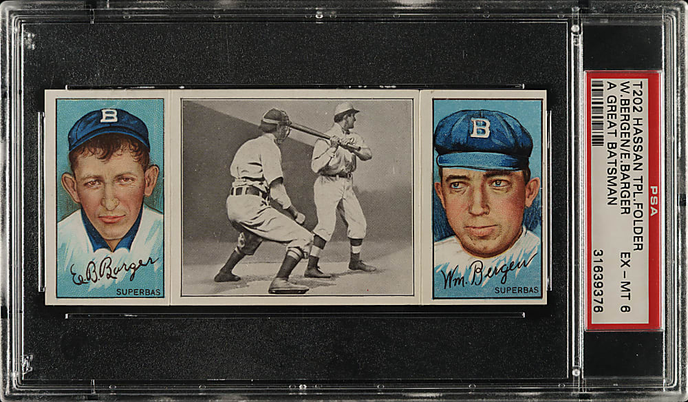 1912 T202 Hassan Triple Folder "A Great Batsman" Barger/Bergen PSA EX-MT 6
