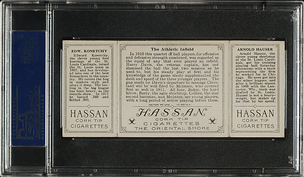1912 T202 Hassan Triple Folder "The Athletic Infield" Hauser/Konetchy PSA EX-MT 6