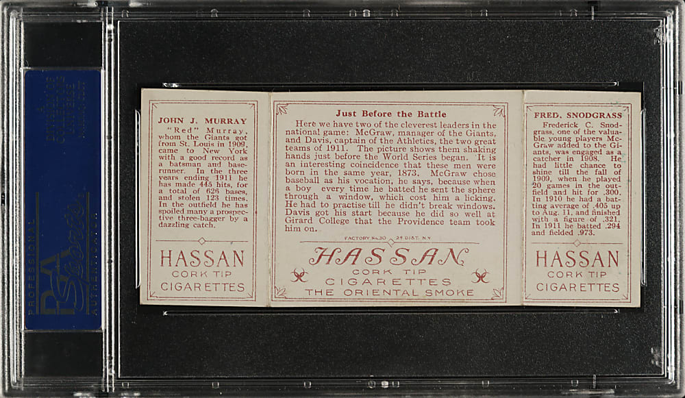 1912 T202 Hassan Triple Folder "Just Before The Battle" Snodgrass/Murray PSA EX-MT 6