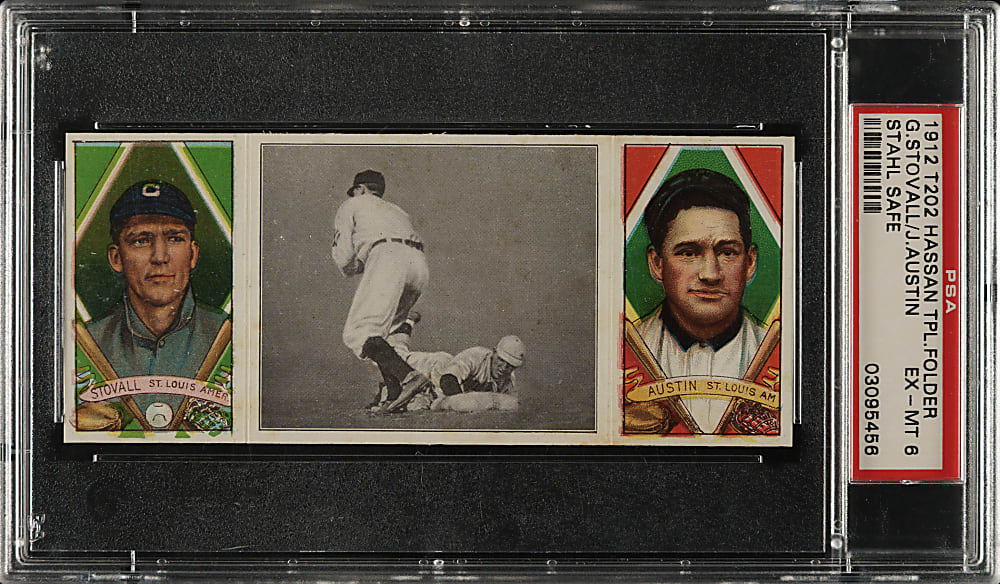 1912 T202 Hassan Triple Folder "Stahl Safe" Stovall/Austin PSA EX-MT 6