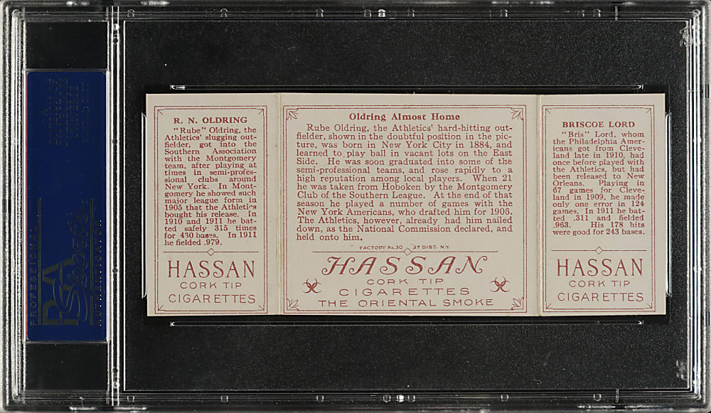 1912 T202 Hassan Triple Folder "Oldring Almost Home" Lord/Oldring PSA EX-MT 6