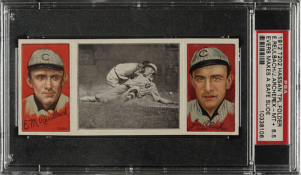 1912 T202 Hassan Triple Folder "Evers Make A Safe Slide" Archer/Reulbach PSA EX-MT+ 6.5