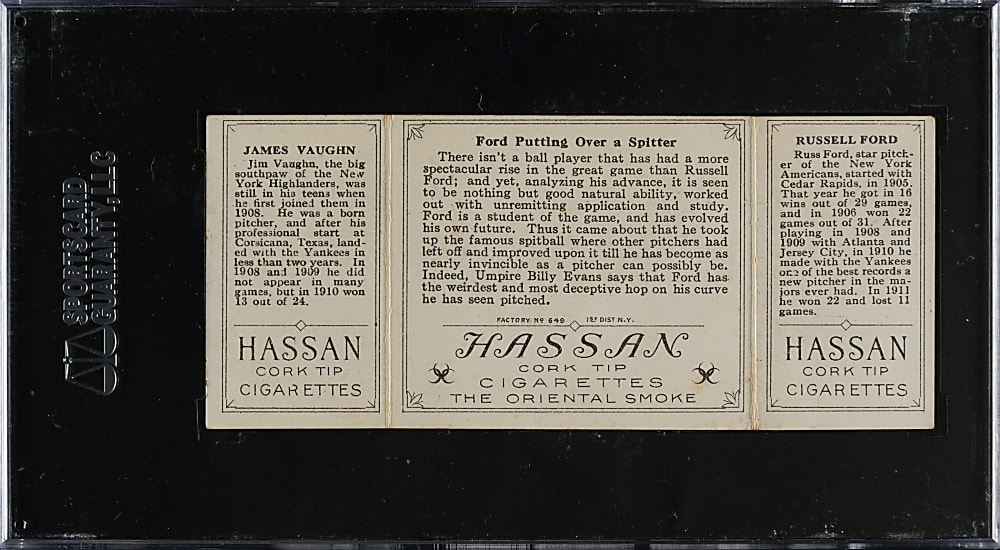 1912 T202 Hassan Triple Folder "Ford Putting Over a Spitter" Vaughn/Ford SGC VG/EX 50