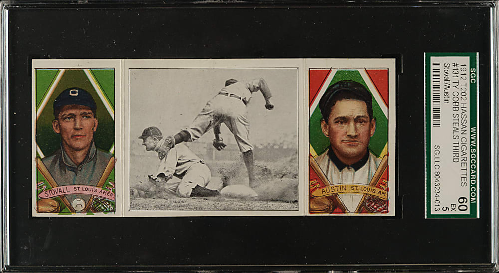 1912 T202 Hassan Triple Folder "Ty Cobb Steals Third" Austin/Stovall SGC EX 60
