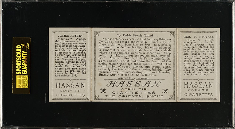 1912 T202 Hassan Triple Folder "Ty Cobb Steals Third" Austin/Stovall SGC EX 60