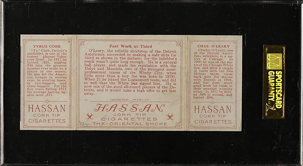 1912 T202 Hassan Triple Folder "Fast Work at Third" Ty Cobb/O'Leary SGC VG/EX 50