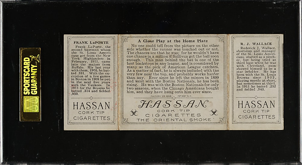1912 T202 Hassan Triple Folder "A Close Play At Home" Bobby Wallace/LaPorte SGC VG 40