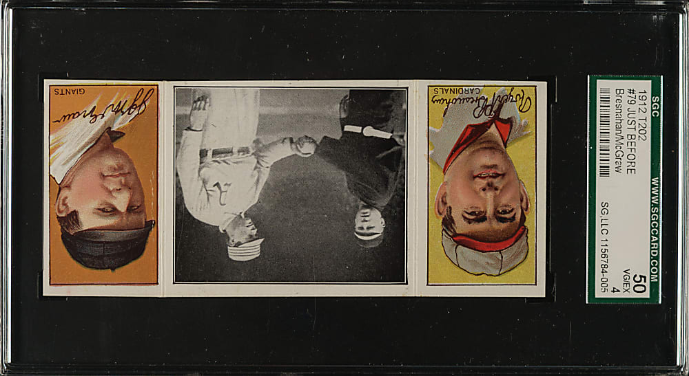 1912 T202 Hassan Triple Folder "Just Before the Battle" Roger Bresnahan/John McGraw SGC VG/EX 50