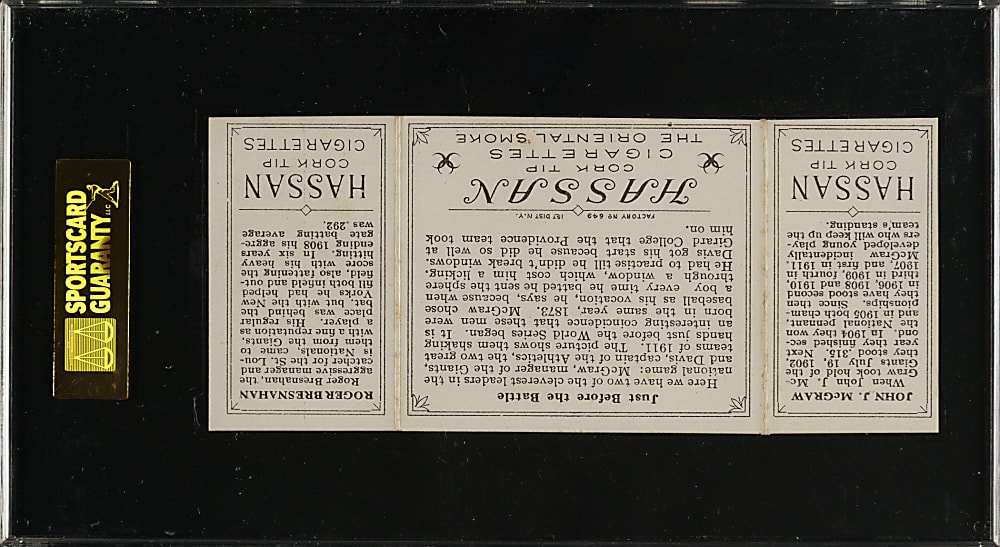 1912 T202 Hassan Triple Folder "Just Before the Battle" Roger Bresnahan/John McGraw SGC VG/EX 50