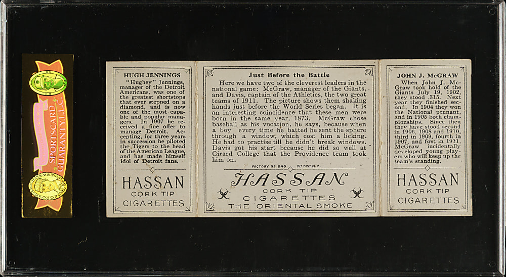 1912 T202 Hassan Triple Folder "Just Before the Battle" John McGraw/Hugh Jennings SGC VG 40