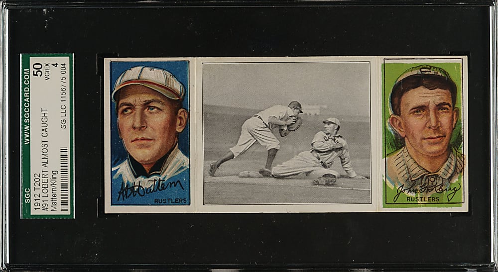 1912 T202 Hassan Triple Folder "Lobert Almost Caught" Mattern/Kling SGC VG/EX 50