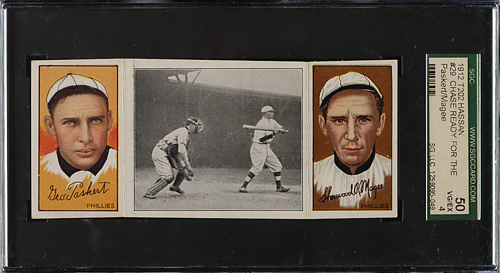 1912 T202 Hassan Triple Folder "Chase Ready For Squeeze" Magee/Paskert SGC VG/EX 50