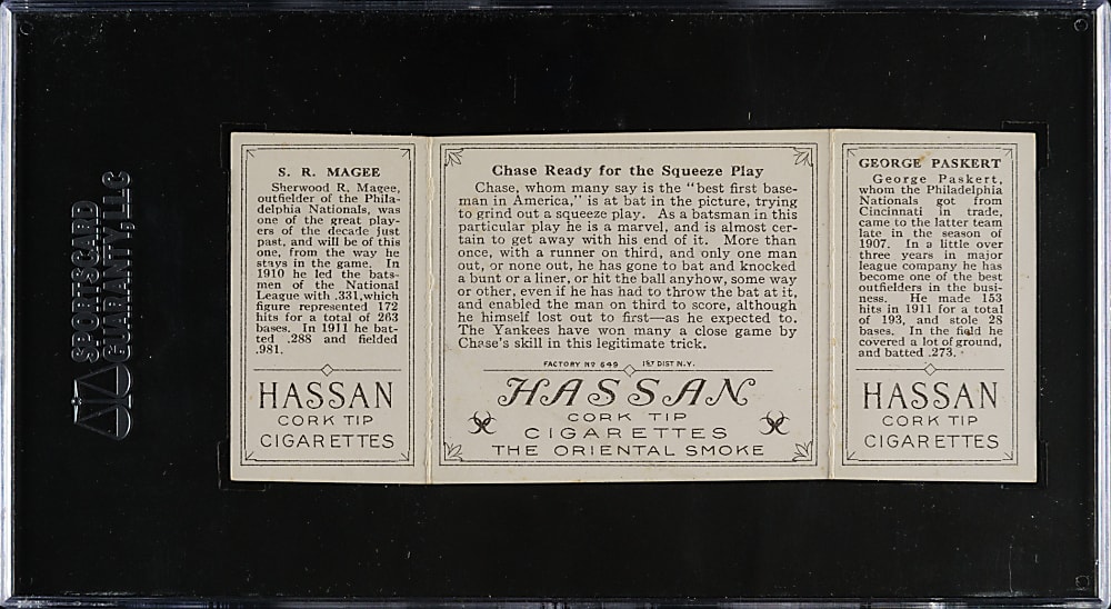 1912 T202 Hassan Triple Folder "Chase Ready For Squeeze" Magee/Paskert SGC VG/EX 50