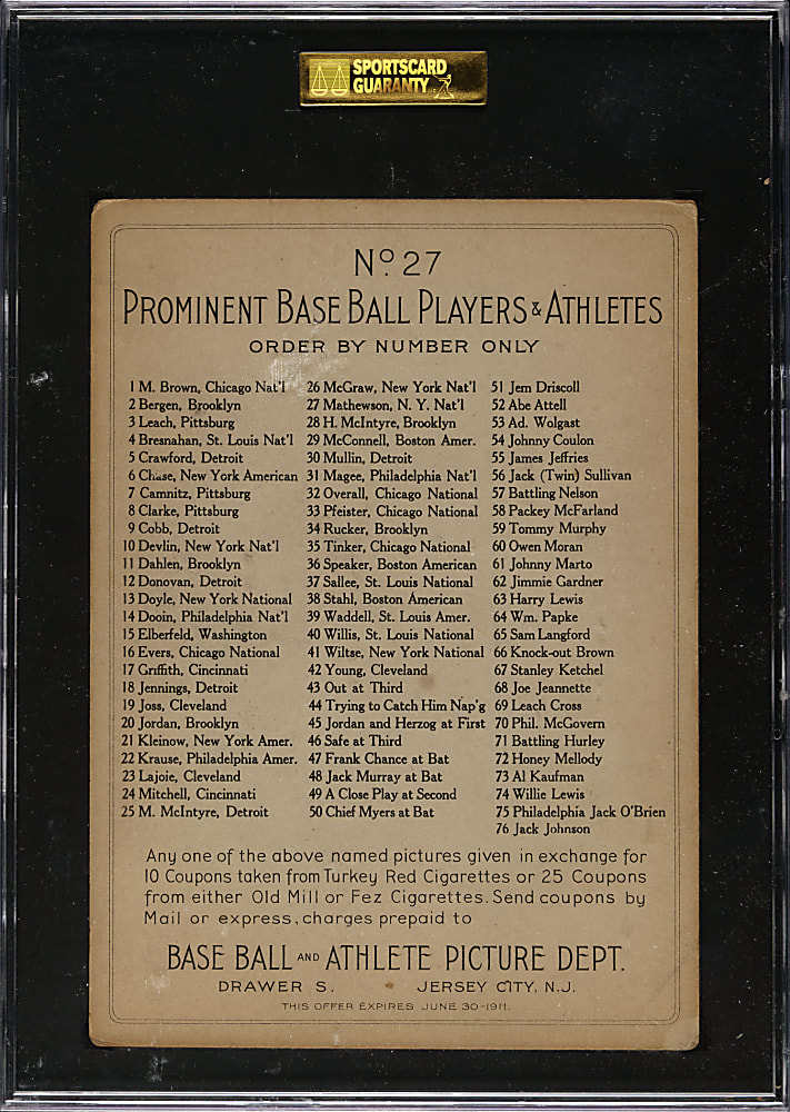 1911 T3 Turkey Red #27 Christy Mathewson SGC GOOD 30