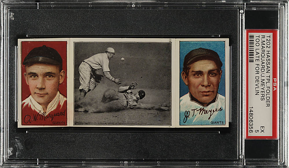 1912 T202 Hassan Triple Folder "Too Late For Devlin" Marquard/Meyers PSA EX 5