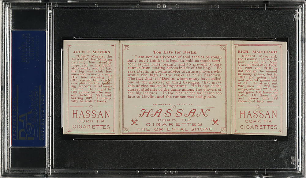 1912 T202 Hassan Triple Folder "Too Late For Devlin" Marquard/Meyers PSA EX 5