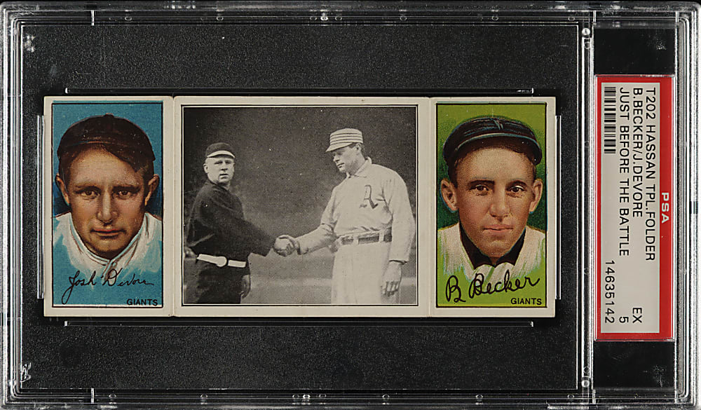 1912 T202 Hassan Triple Folder "Just Before the Battle" Devore/Becker PSA EX 5