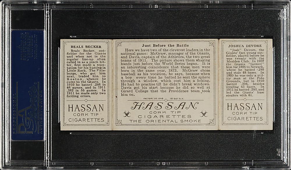 1912 T202 Hassan Triple Folder "Just Before the Battle" Devore/Becker PSA EX 5