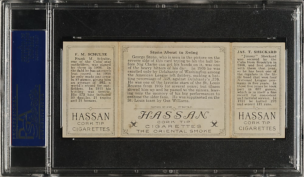 1912 T202 Hassan Triple Folder "Stone About To Swing" Schulte/Sheckard PSA EX 5