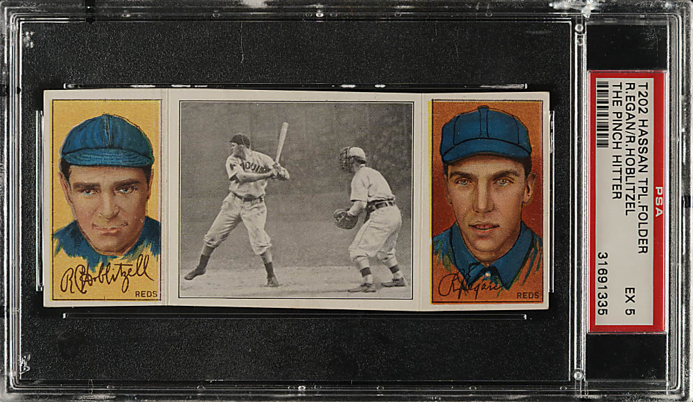1912 T202 Hassan Triple Folder "The Pinch Hitter" Hoblitzel/Egan PSA EX 5