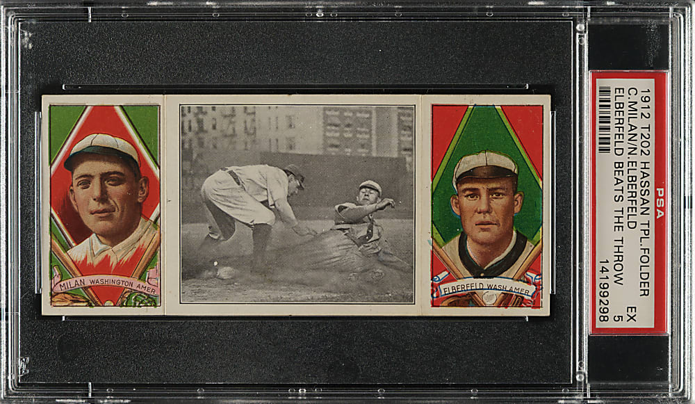 1912 T202 Hassan Triple Folder "Elberfeld Beats the Throw" Elberfeld/Milan PSA EX 5