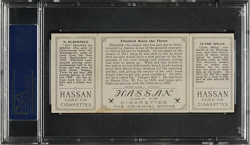 1912 T202 Hassan Triple Folder "Elberfeld Beats the Throw" Elberfeld/Milan PSA EX 5