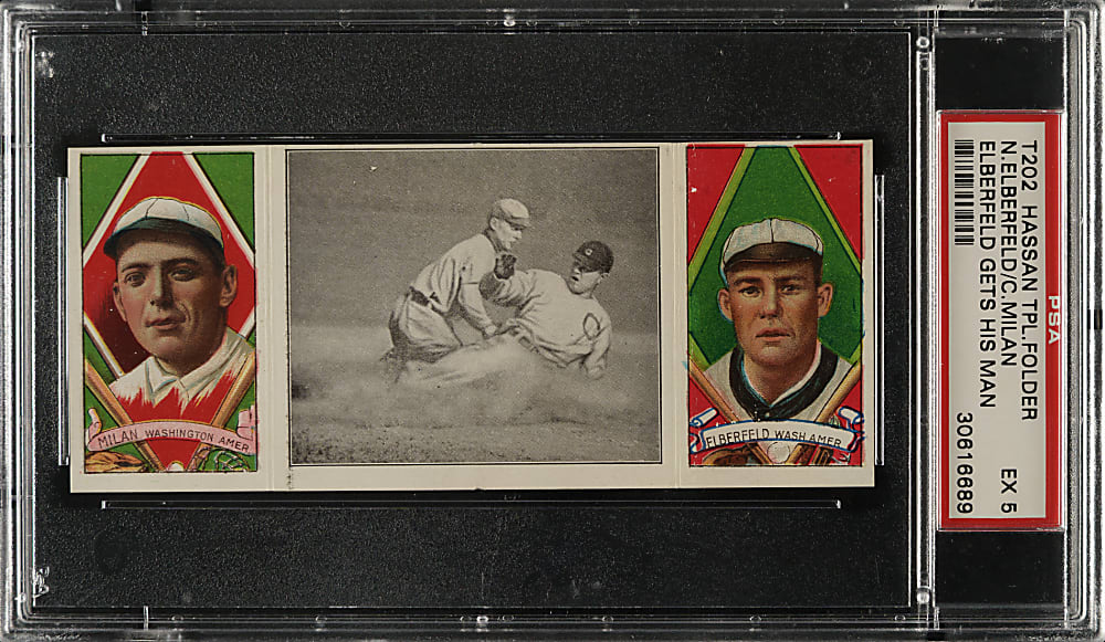 1912 T202 Hassan Triple Folder "Elberfeld Gets His Man" Elberfeld/Milan PSA EX 5