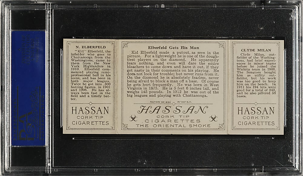 1912 T202 Hassan Triple Folder "Elberfeld Gets His Man" Elberfeld/Milan PSA EX 5