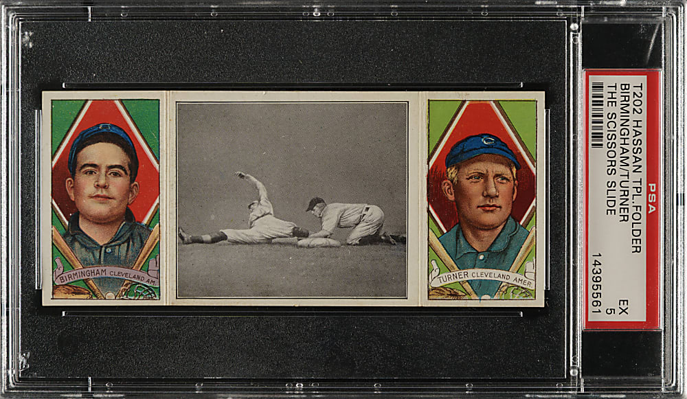 1912 T202 Hassan Triple Folder "The Scissors Slide" Birmingham/Turner PSA EX 5