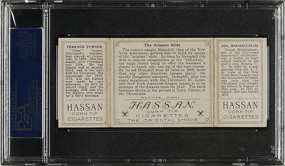 1912 T202 Hassan Triple Folder "The Scissors Slide" Birmingham/Turner PSA EX 5
