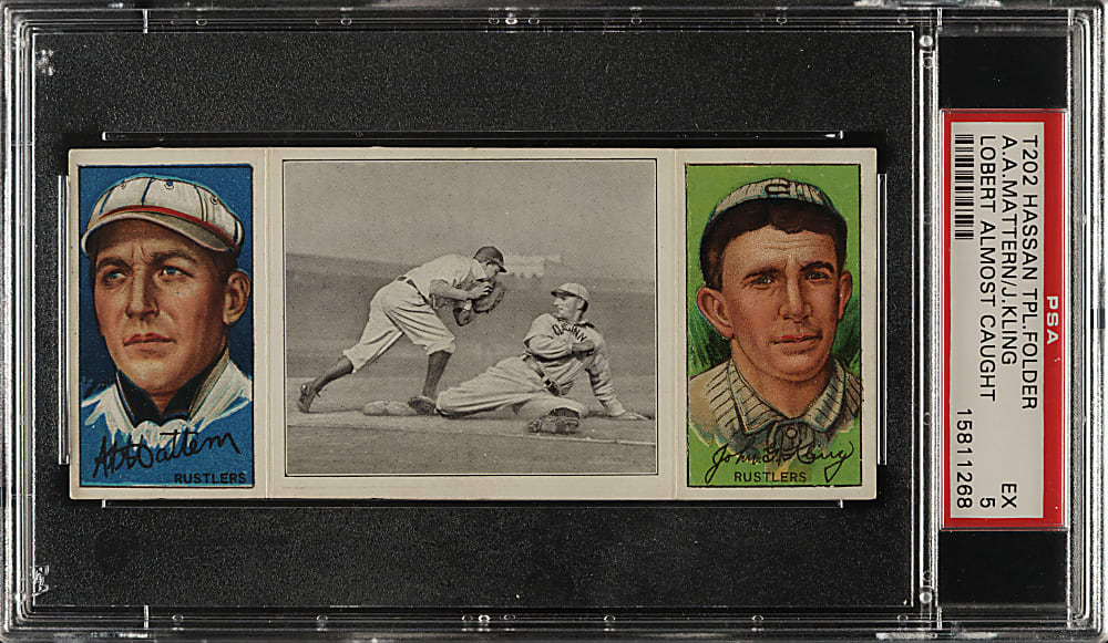1912 T202 Hassan Triple Folder "Lobert Almost Caught" Mattern/Kling PSA EX 5