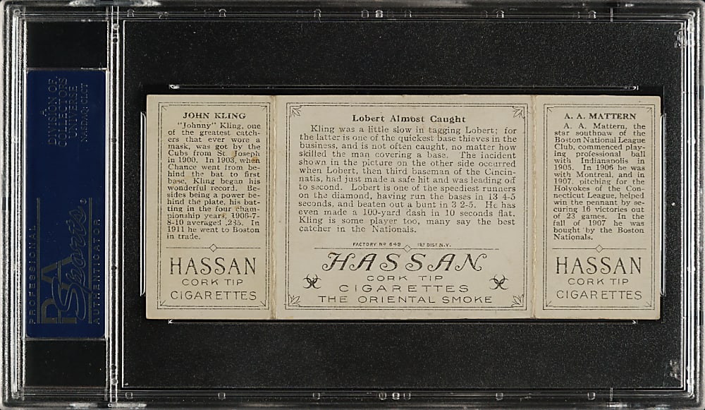 1912 T202 Hassan Triple Folder "Lobert Almost Caught" Mattern/Kling PSA EX 5