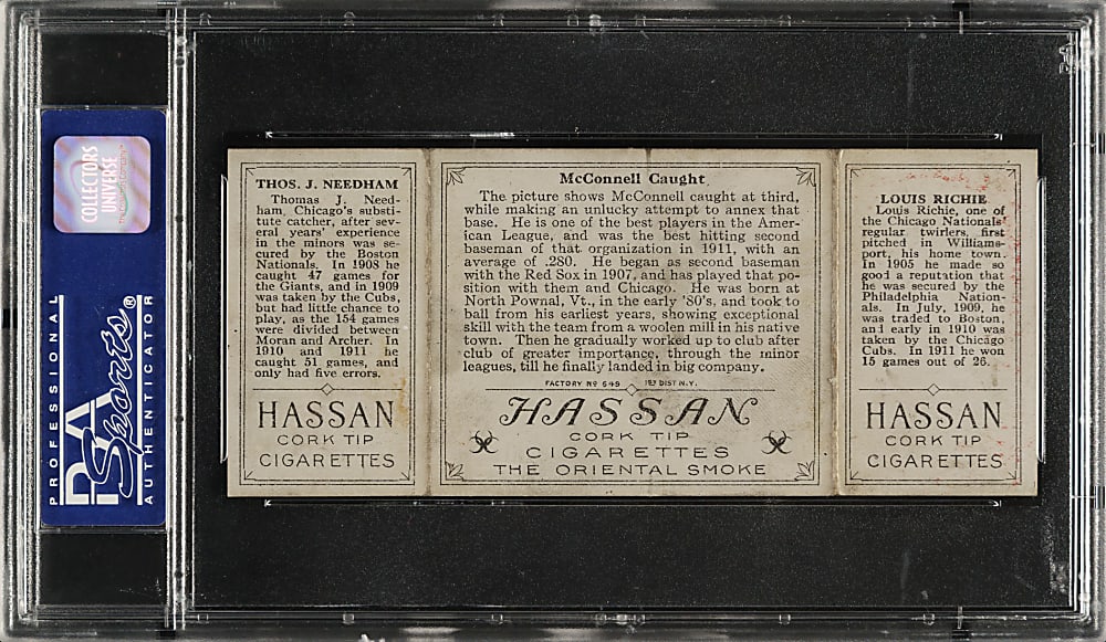 1912 T202 Hassan Triple Folder "McConnell Caught" Richie/Needham PSA EX 5