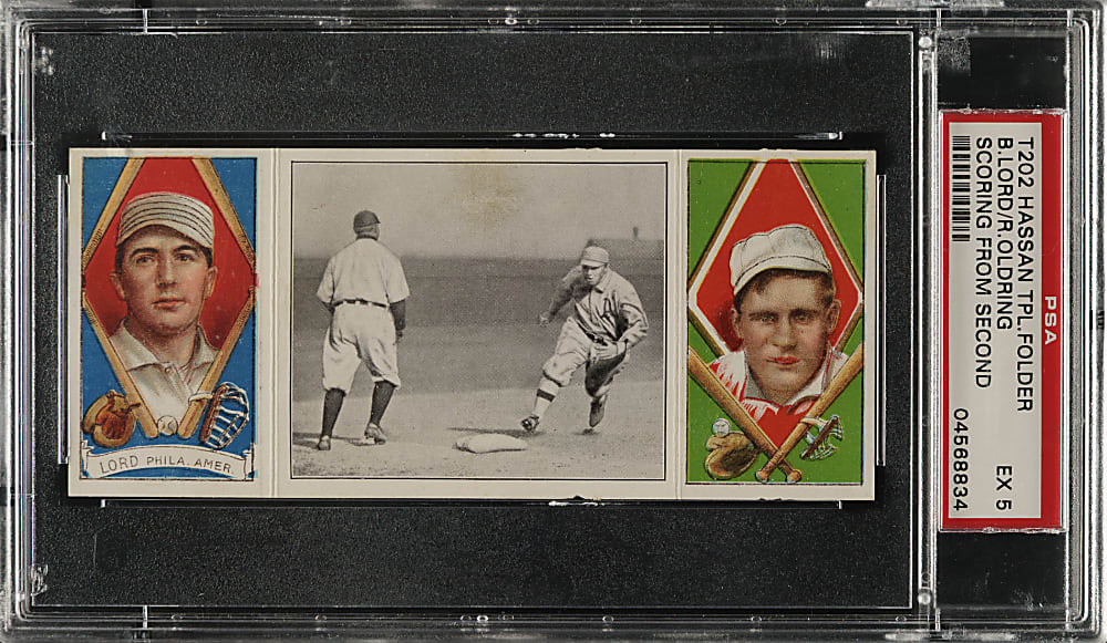 1912 T202 Hassan Triple Folder "Scoring From Second" Lord/Oldring PSA EX 5