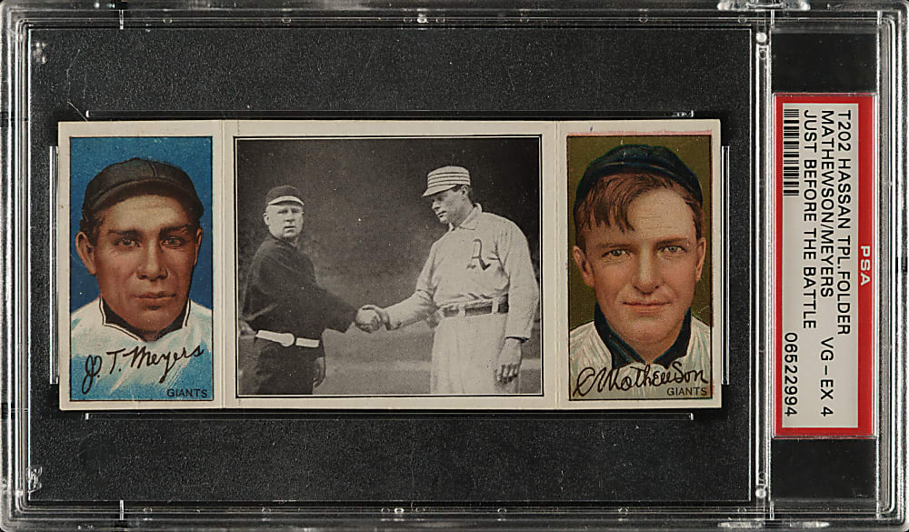 1912 T202 Hassan Triple Folder "Just Before The Battle" Christy Mathewson/Meyers PSA VG-EX 4