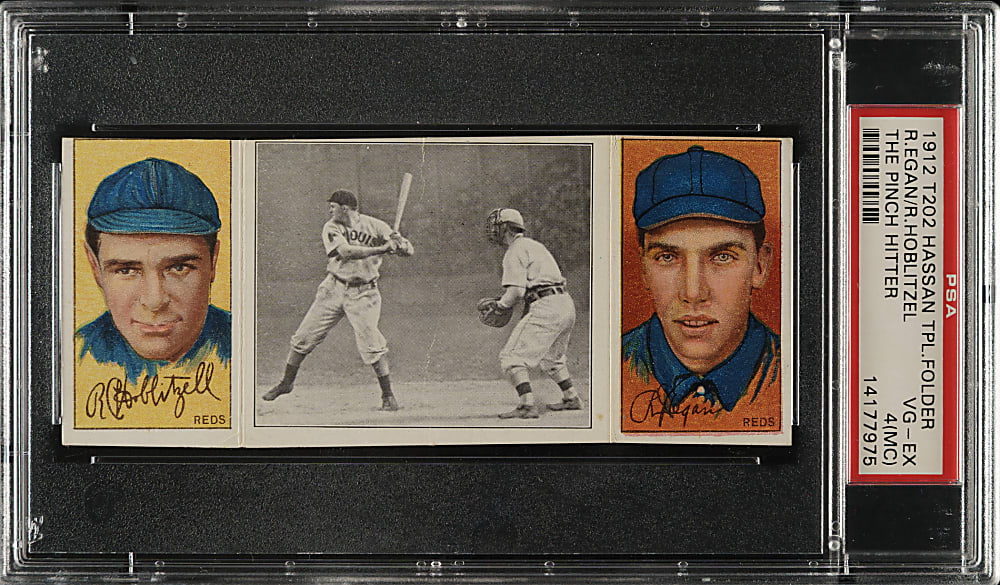 1912 T202 Hassan Triple Folder "The Pinch Hitter" Hoblitzel/Egan PSA VG-EX 4 (MC)